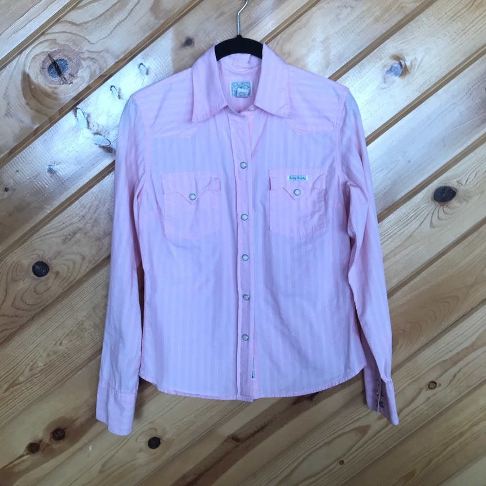 LUCKY BRAND button up pink and white stripe SMALL